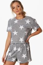 Boohoo Lene Star Print Lounge T-shirt And Short Set Grey