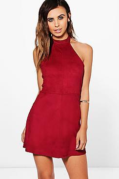 Boohoo Petite Tamsin Halterneck Suedette Bodycon Dress