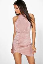 Boohoo Chris Textured Slinky Ruched Bodycon Dress