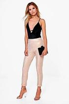 Boohoo Naya Metallic Turn Up Stretch Skinny Trousers