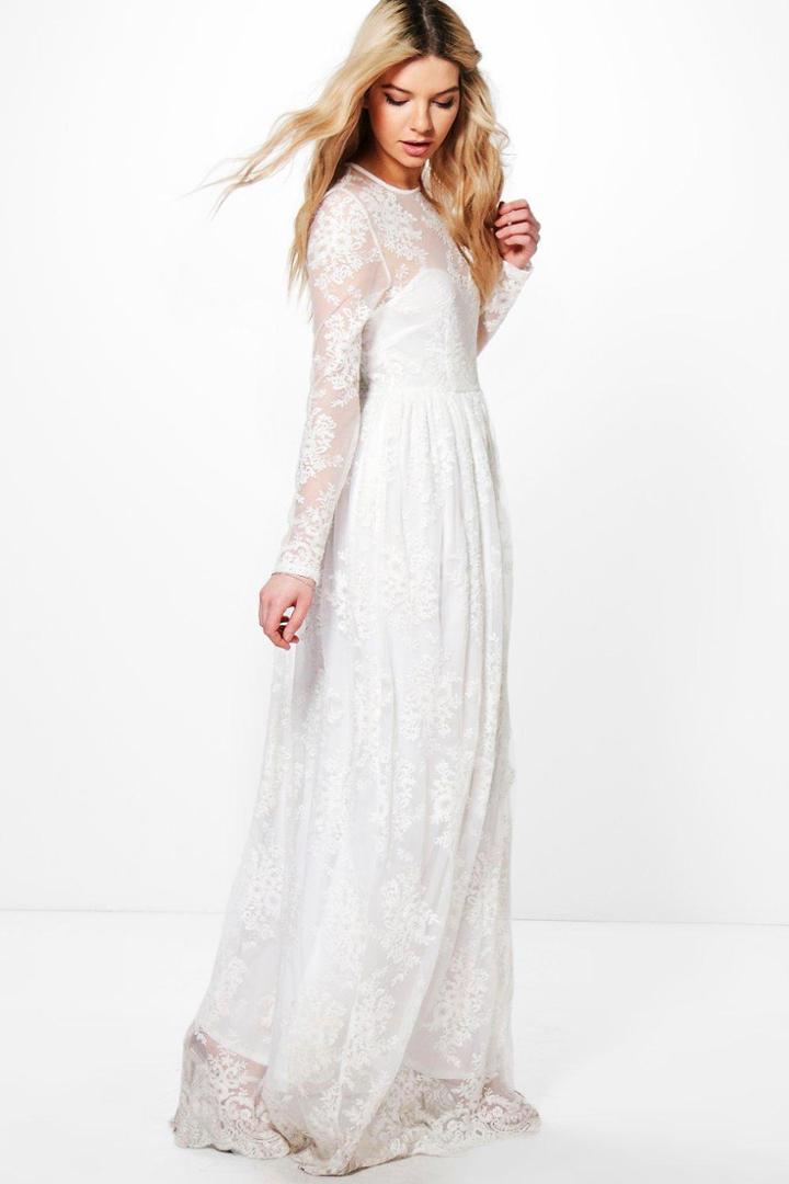 Boohoo Boutique Lia Sweetheart Lace Maxi Dress Ivory