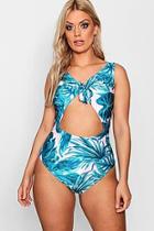 Boohoo Plus Marie Tropical Print Cut Out Swimsuit