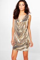 Boohoo Tall Melisa Drape Front Sequin Dress Gold