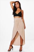 Boohoo Petite Naomi Slinky Wrap Maxi Skirt Stone