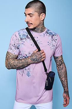 Boohoo Longline Tee With Placement Floral Print
