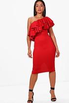 Boohoo Katherine Ruffle One Shoulder Midi Dress