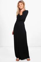 Boohoo Petite Zoe Wrap Front 3/4 Sleeve Maxi Dress Black