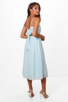 Boohoo Cady Chiffon Tie Back Midi Skater Dress