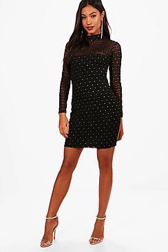 Boohoo Ellie High Neck Long Sleeve Bodycon Dress