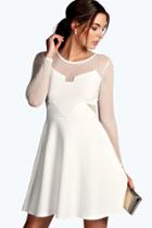 Boohoo Sophia Dot Mesh Skater Dress Ivory