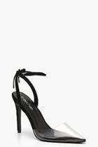 Boohoo Clear Pointed Toe Wrap Strap Court Heels