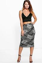 Boohoo Tailia Metallic Geo Floral Midi Skirt