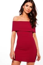Boohoo Petite Melanie Oversized Bardot Bodycon Dress Fuchsia