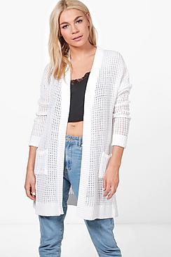Boohoo Jean Crochet Knit Turn Up Sleeve Cardigan