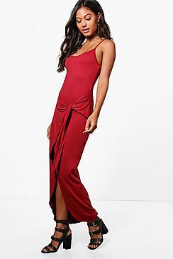 Boohoo Tina Knot Front Jersey Maxi Dress