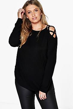 Boohoo Plus Kaylee Long Sleeve Lace Up Detail Tee