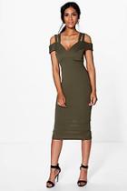 Boohoo Kya Strappy Cold Shoulder Midi Bodycon Dress