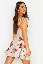 Boohoo Floral Sweetheart Ruffle Hem Shift Dress