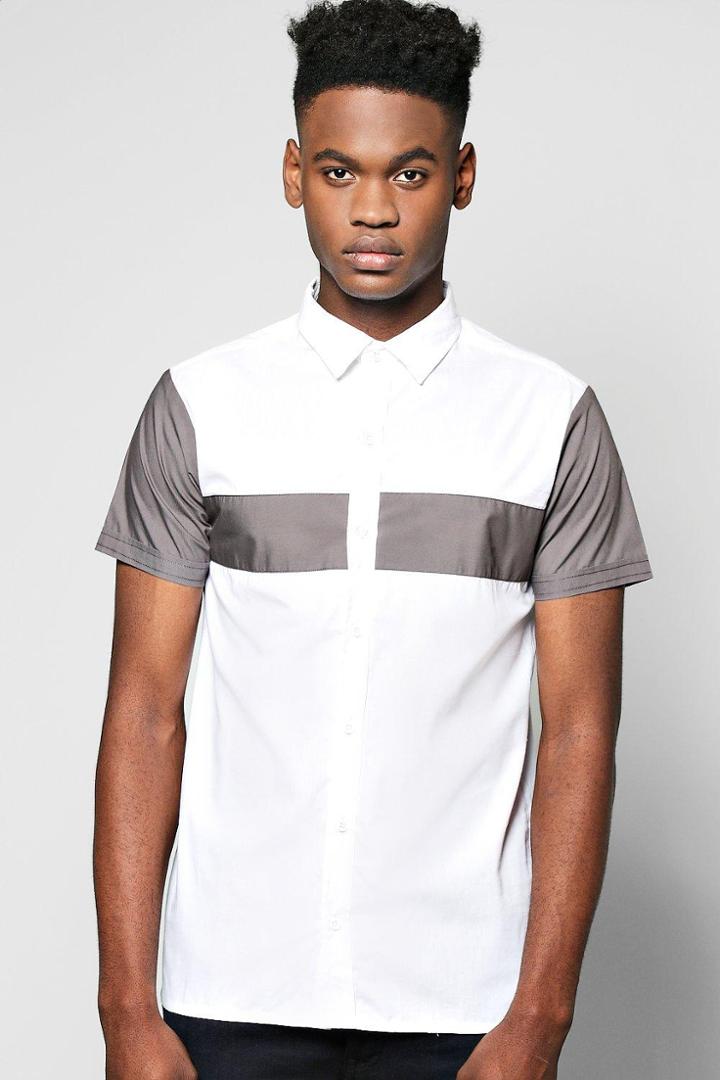 Boohoo Contrast Panel Short Sleeve Shirt Charcoal