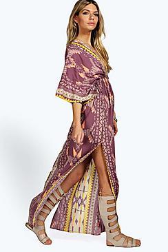 Boohoo Pasty Woven Kimono Sleeve Maxi Dress