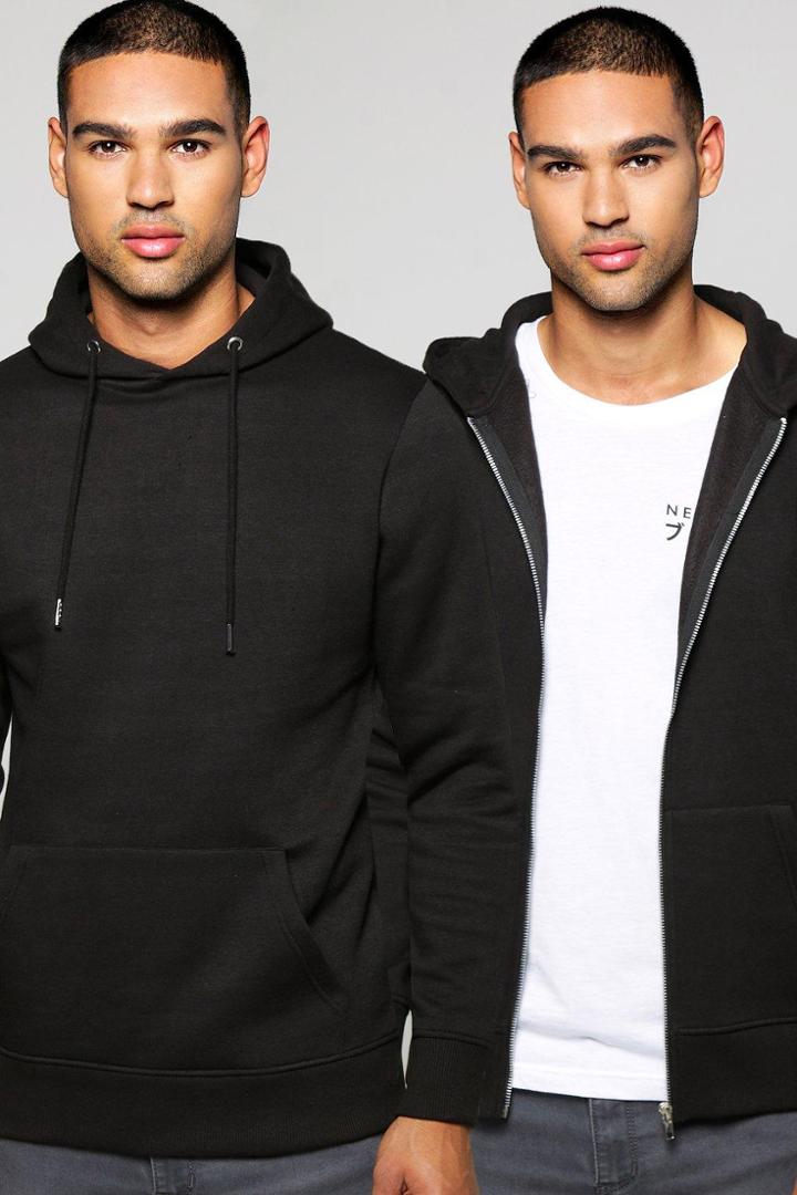 Boohoo Hoodie And Zip Through Hoodie 2 Pack Black