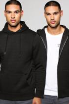 Boohoo Hoodie And Zip Through Hoodie 2 Pack Black