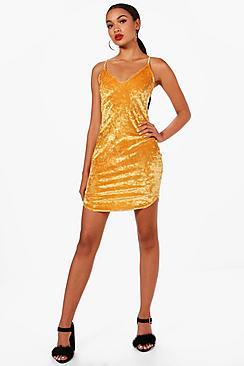 Boohoo Katy Velvet Strappy Bodycon Dress