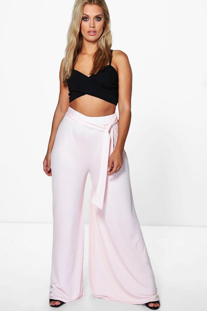 Boohoo Plus Lizzie Wide Leg Tie Front Pant Blush