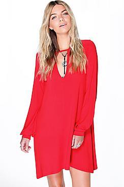Boohoo Hallie Notch Front Swing Dress