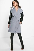 Boohoo Lauren Faux Leather Sleeve Coat Grey