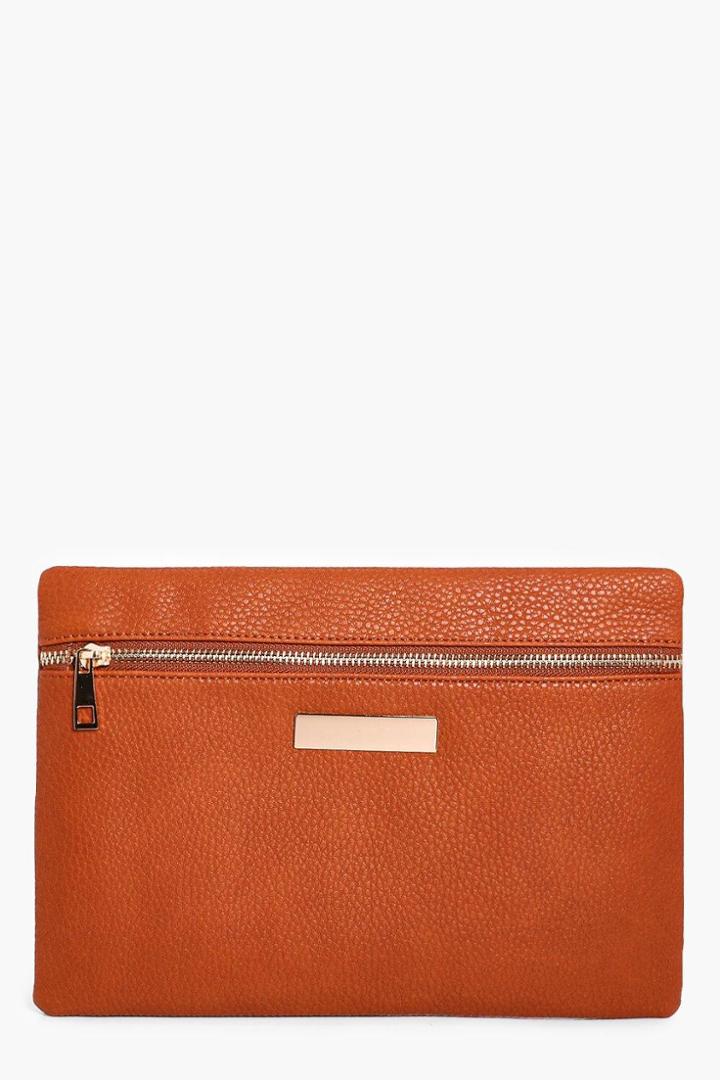Boohoo Lily Zip Front Clutch Bag Tan