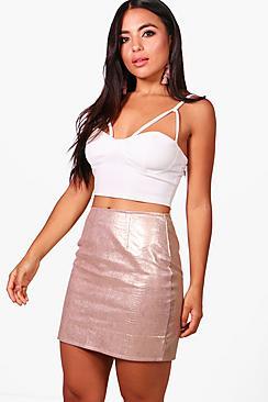 Boohoo Petite Hayley Faux Croc Pu Mini Skirt