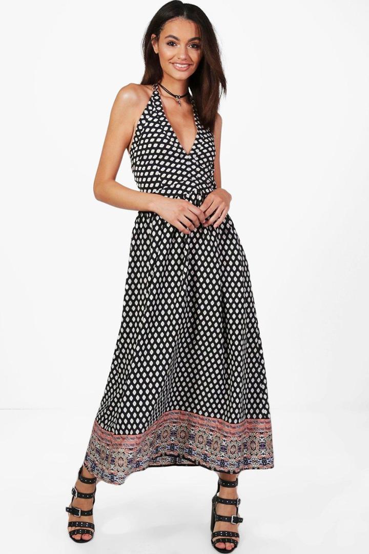 Boohoo Jaclyn Halterneck Printed Maxi Dress Multi