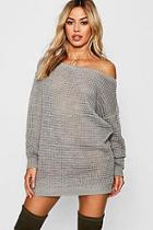 Boohoo Petite Waffle Knit Off The Shoulder Sweater Dress