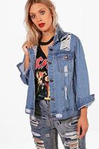 Boohoo Plus Lara Heavy Fray Detail Denim Jacket
