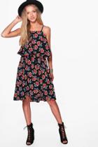 Boohoo Philly All Over Printed Strappy Swing Dress Black