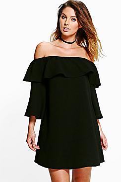 Boohoo Millie Ruffle Cold Shoulder Shift Dress