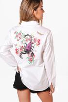 Boohoo Petite Holly Embroidered Back Shirt White