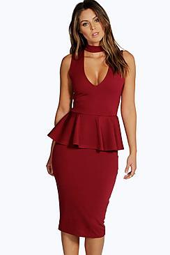 Boohoo Brenda High Neck Cut Out Peplum Dress