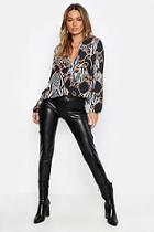 Boohoo Chain & Animal Plunge Woven Smock Top