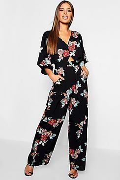 Boohoo Petite Floral Kimono Sleeve Jumpsuit