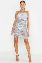 Boohoo Ruched Mesh Cherrub Print Mini Dress
