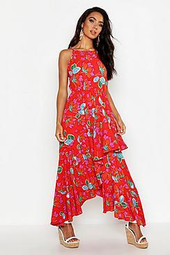 Boohoo Ruffle Detail Lace Up Skater Dress