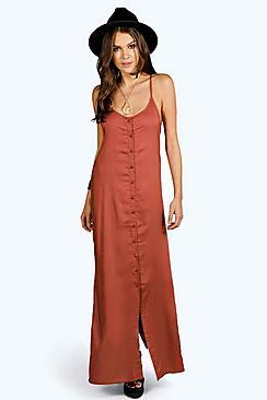 Boohoo Fiona Button Through Cami Maxi Dress