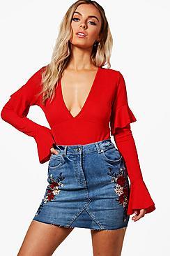 Boohoo Peggy Embroidered Denim Mini Skirt