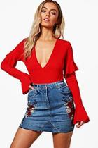 Boohoo Peggy Embroidered Denim Mini Skirt