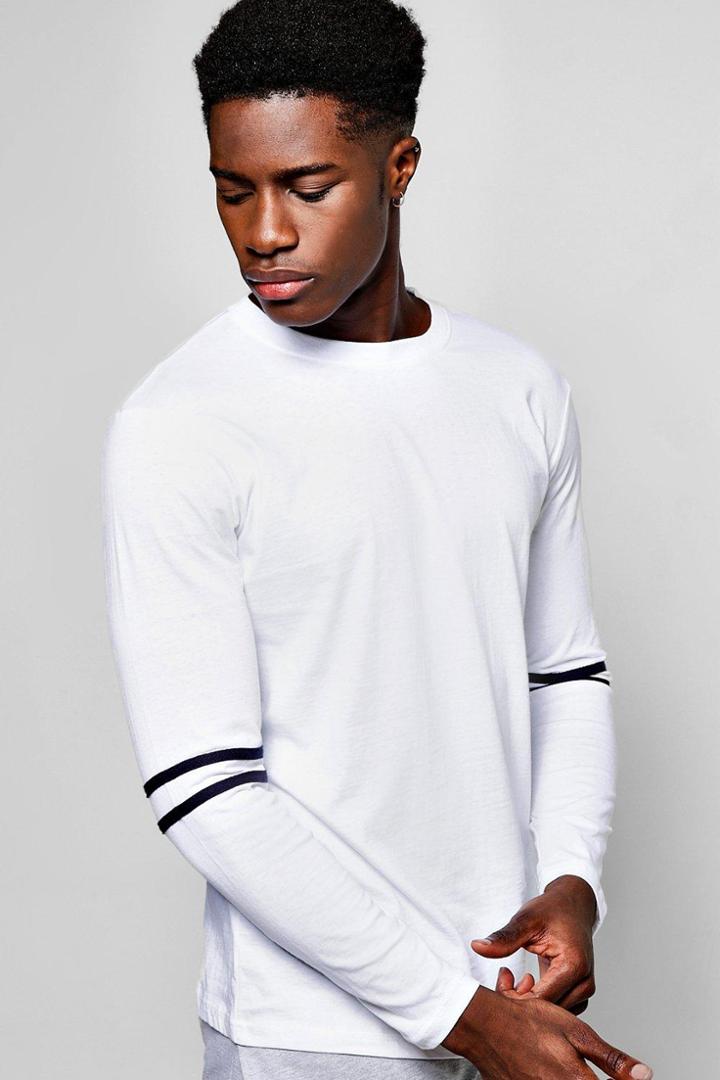 Boohoo Long Sleeve Stripe Sleeve T Shirt White