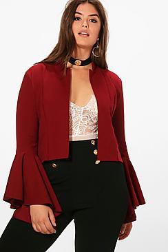 Boohoo Plus Emily Fluted Sleeve Crop Jacket