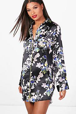 Boohoo Ruby Dark Floral Satin Night Dress