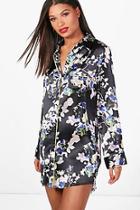 Boohoo Ruby Dark Floral Satin Night Dress